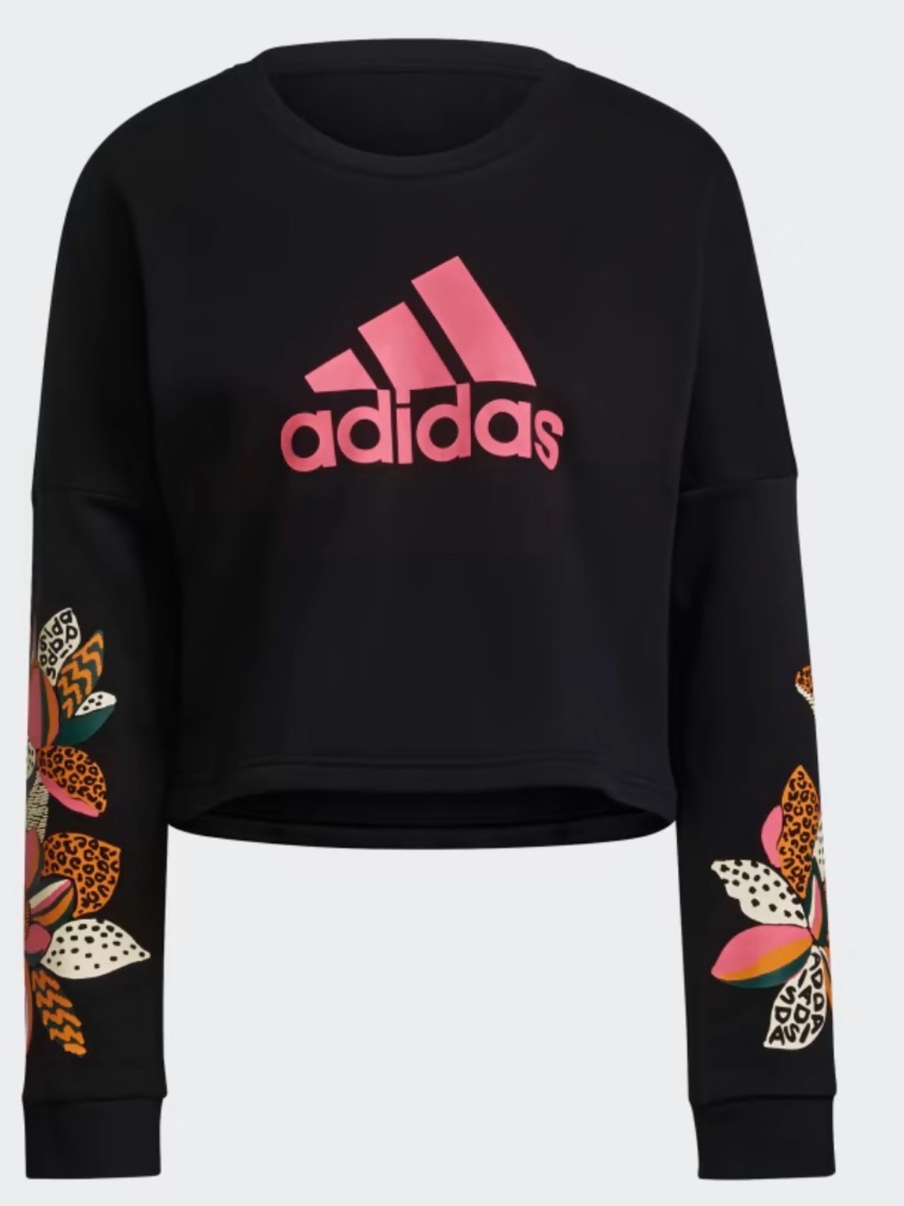 adidas x FARM Rio Cropped Sweatshirt Women’s M Black Pink Floral H45137 - Picture 2 of 9